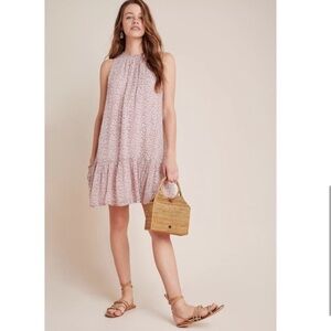 Anthropologie Natalie Flounced Tunic Dress Pink size Small